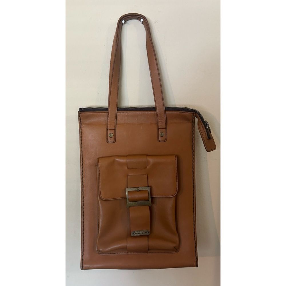 Vintage Aaron Barak Tan Leather Structured Large Briefcase Messenger Handbag